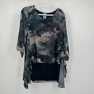 Pretty Angel Womens Boho Romantic Tunic Top Size S Silk Blend Lotus Floral Flowy